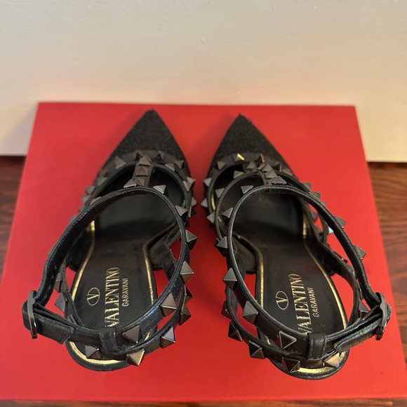 VALENTINO GARAVANI
Black Sparkle Rockstud Ankle Strap Heels - Picture 5 of 6